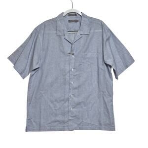 Daniel Cremieux Signature Camp Shirt Linen Cotton Large Blue Stripe Short Sleeve